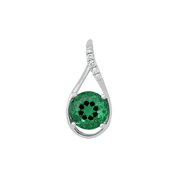 14K White Gold Diamond Pendant with Round Cut LG Emerald (1.11 CTW), 0.03 Carat Diamond TW